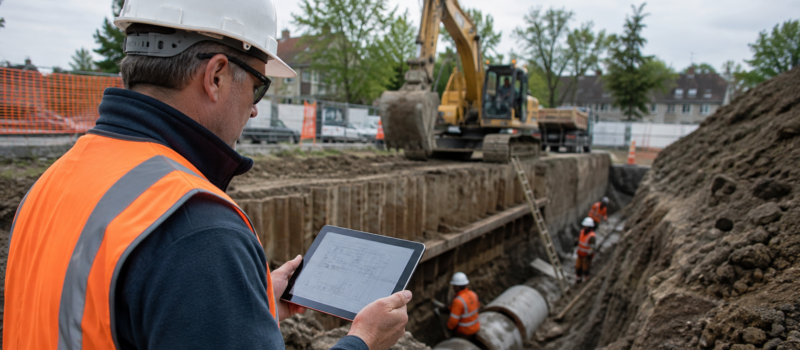 Digitalisierung, die auf der Baustelle