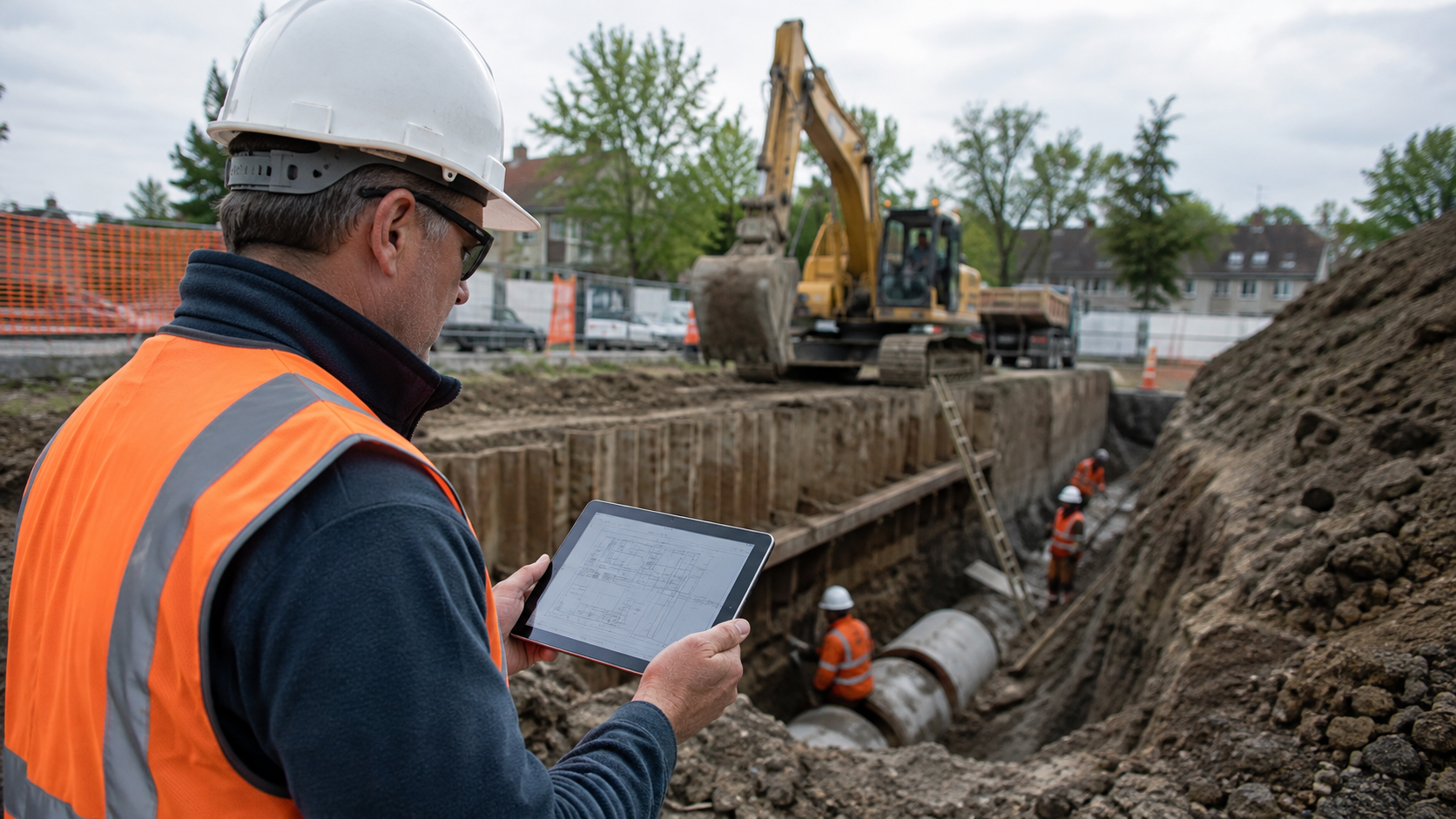 Digitalisierung, die auf der Baustelle